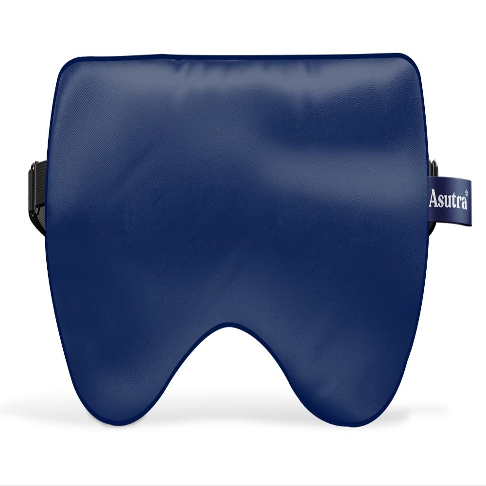 ASUTRA Silk Eye Pillow for Sleep, Navy - Filled w/Lavender Buds & Flax Seeds, Weighted Eye Mask, Meditation & Light Blocking Blindfold, Cooling Gel Mask Included