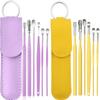 12 Pcs Ear Pick Earwax Removal Kit, Ear Cleaning Tool, Stainless Steel Earwax Removal Tool with Leather Storage Box (Yellow&Purple) view 1