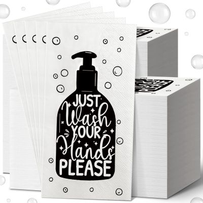 Yexiya 120 Pcs Paper Guest Towels Disposable Hand Towels Bathroom Guest Napkins Disposable Decorative Bathroom Napkins for Powder Room Wedding Holiday Birthday Baby Bridal Shower (White Black)