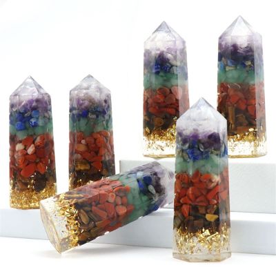 1pc 7 Chakra Chip Stone Healing Crystal Points Wands Reiki Healing Crystals Resin Hexagonal Yoga Meditation Ornament Home Decoration (Color : 2PCS)