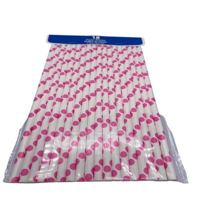 Paper Straws for Drinking (White & Pink) - 18-ct/Pack