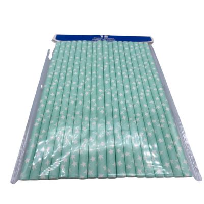 Paper Straws for Drinking (White & Blue) - 18-ct/pack