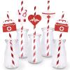 JOYMEMO 24 Pieces Nurse Party Favor Straws - Nurse Graduation Party Decorations Red, 2026 Congrats Nursing Decor, Medical RN Themed Foil Stamping Stripe Paper Straw for BSN LPN School Grad Party view 1
