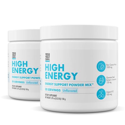 Yes You Can! Shake Booster High Energy Powder Drink Mix - Nutritional Drink with Raw Coconut, Natural Caffeine from Tea, Guarana Seed Extract, Vitamin B12, Alpha Lipoic Acid, 150g, 30 Servings- 2 Pack