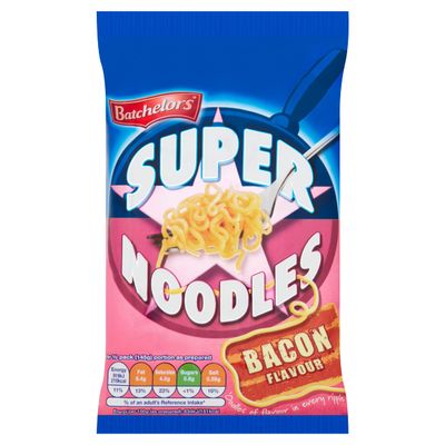 Batchelors Super Noodles Bacon Flavour, Instant Snack Ready in 4 Minutes, 90 g Packet (Pack Of 8)