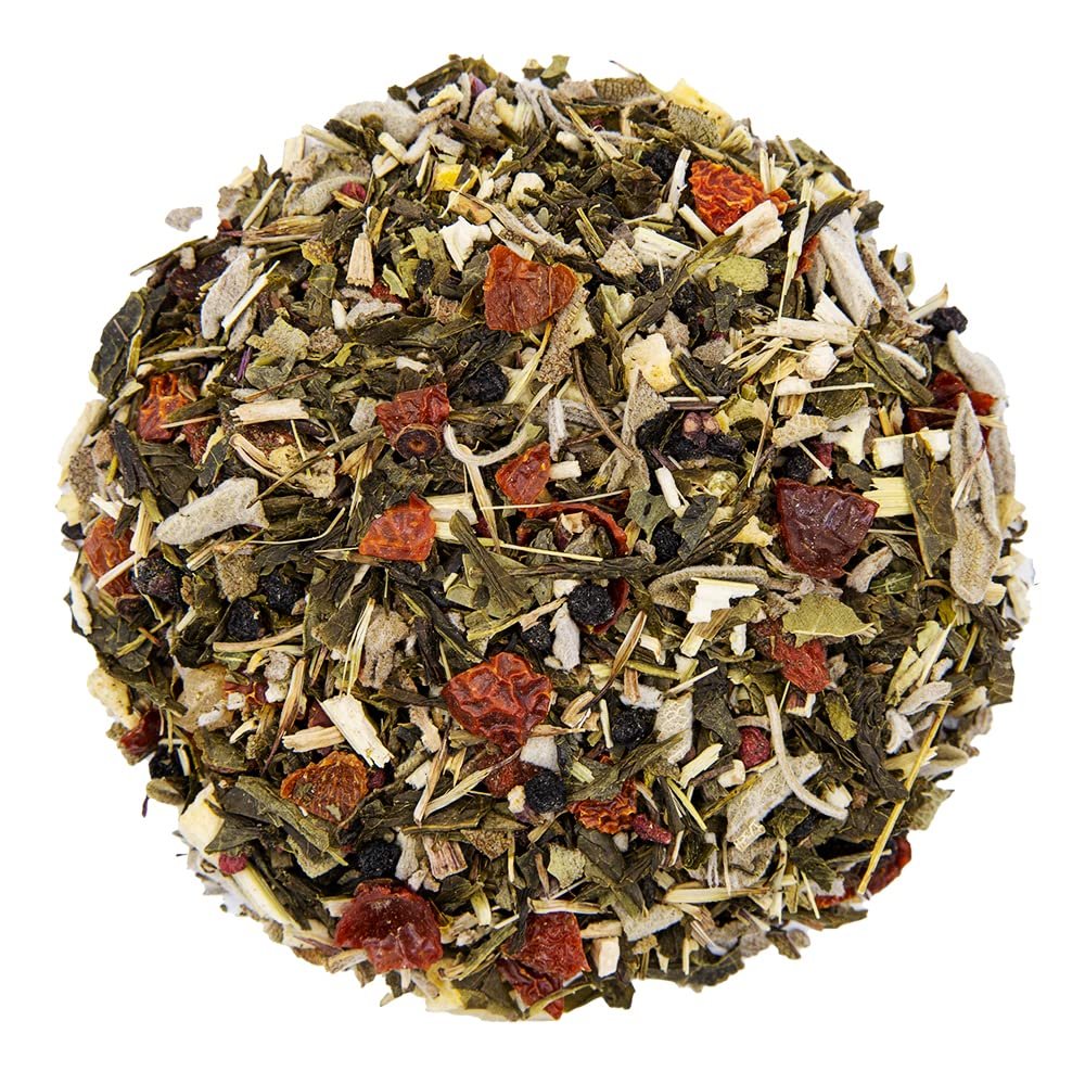 The Whistling Kettle Feel Better Tea - Echinacea Elderberry Rosehips Sage Premium Green Tea Herbal Tea
