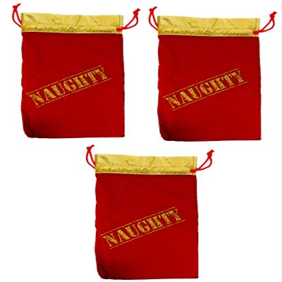 K-Kraft Christmas You've Been Naughty Velvet Stocking Gift Bags (3-Pack / 9 x 14 inches)