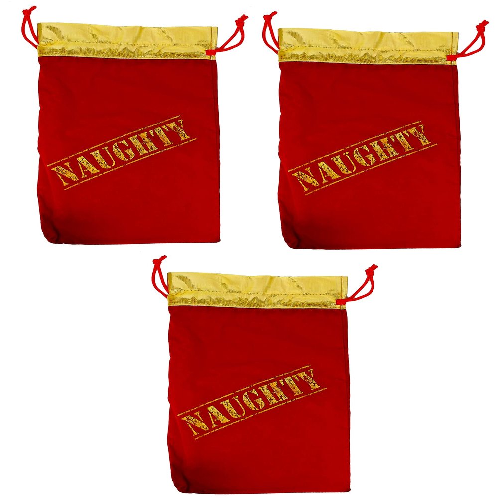 K-Kraft Christmas You've Been Naughty Velvet Stocking Gift Bags (3-Pack / 9 x 14 inches)