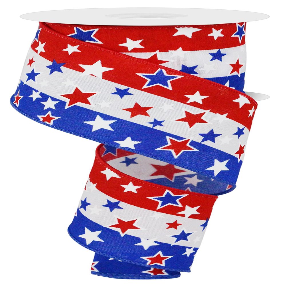 Craig Bachman 2.5" Multi Stars On Stripes: White (10 Yards) Patriotic Wired Gift Wrapping Ribbon