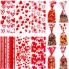 AouEtnay 120 Pieces Valentines Cellophane Treat Bags Valentines Day Candy Bags, 6 Assorted Styles Valentine Treat Bags with Ties for Valentine's Day Party Favor Supplies view 1