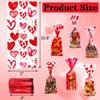 AouEtnay 120 Pieces Valentines Cellophane Treat Bags Valentines Day Candy Bags, 6 Assorted Styles Valentine Treat Bags with Ties for Valentine's Day Party Favor Supplies view 2