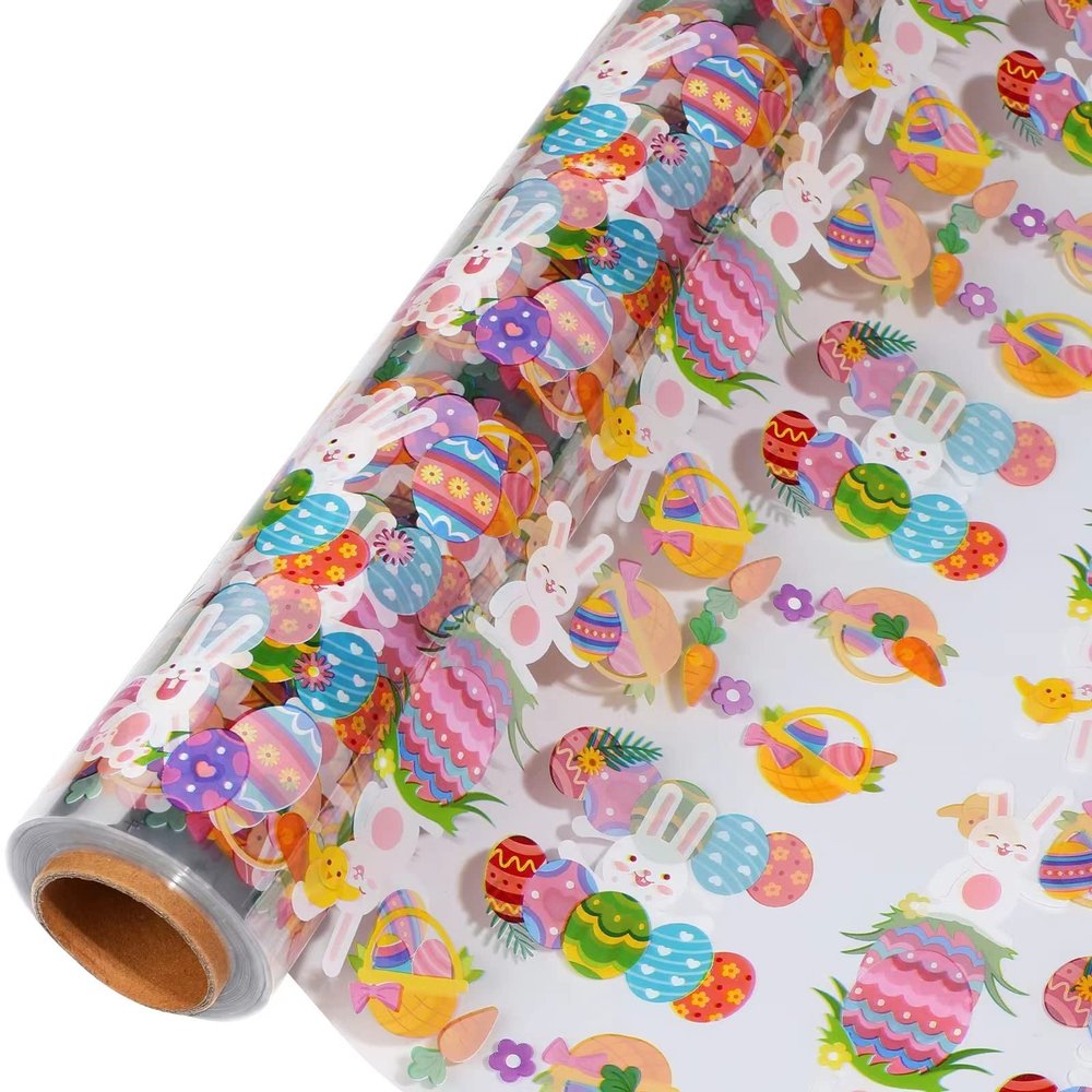 shareluck 100ft Easter Cellophane Wrap - Easter Cello Wrapping paper for Gift Baskets, Treat-Bunny & Eggs Cellophane. (100ft Long x 16 Wide)