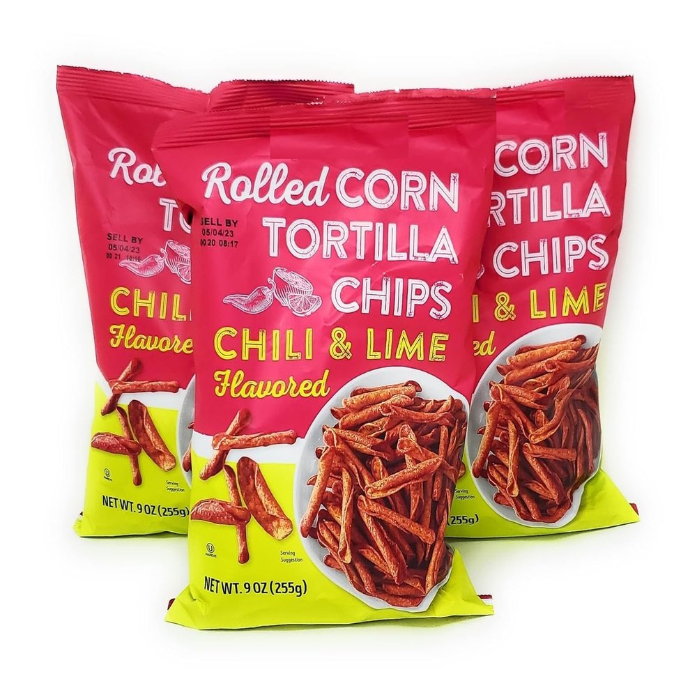 Rolled Corn Tortilla Chips Chili & Lime Flavored Net Wt. 9 Oz (255g) - Pack of 3