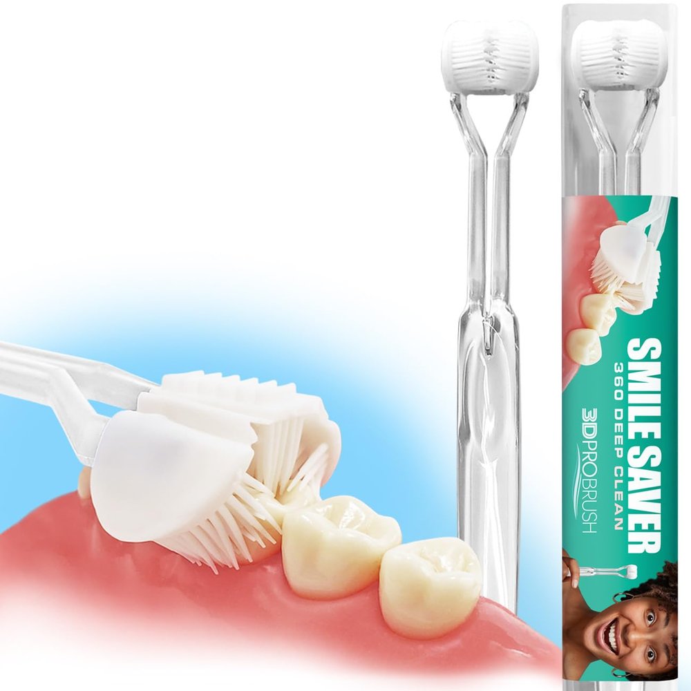 Smile Saver 360 3-Sided Toothbrush | 3X Triple Clean + Soft Gum Massage | Built-In Tongue Scraper | 3D Triple Heads Sustainable Eco-Friendly Design | Child Kids Adults Braces Travel | Made in America