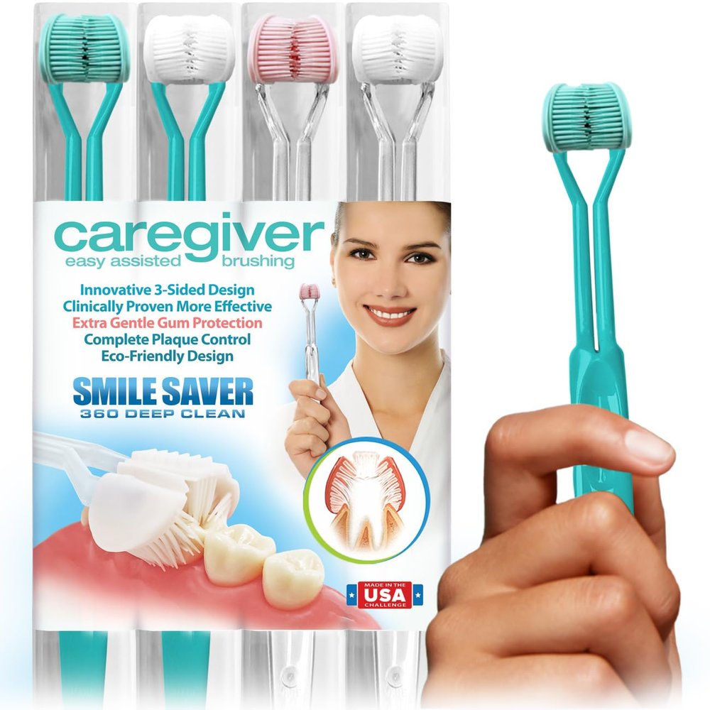 Smile Saver 360 Caregiver 3-Sided Toothbrush Multi-Pack | Assisted Brushing for Autism, Special Needs, Disabilities, Seniors & Dexterity Three U-Shaped Triple Clean Soft Replacement Heads Made in USA
