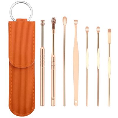 LUYILA 7Pcs Ear Wax Removal Set, Stainless Ear Cleaner Wax Removal Tool, Earpick Sticks Earwax Remover Curette Ear Pick Cleaning Ear Cleanser Spoon (Color : Rose Gold)