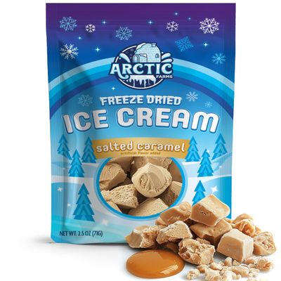 Arctic Farms Freeze Dried Ice Cream Bits Bagged and Boxed - Does Not Melt (Salted Caramel)