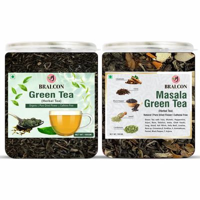 BRALCON Combo Pack of Masala Green Tea 100g and Green Tea 100g