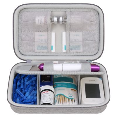 Elonbo Diabetic Supplies Travel Case, Glucose Meter Portable Storage Bag, Diabetic Care Kits Organizer Holder, Diabetic Supply Carrying Case for Glucose Meter Insulin Pen Blood Sugar Test Strips,Grey