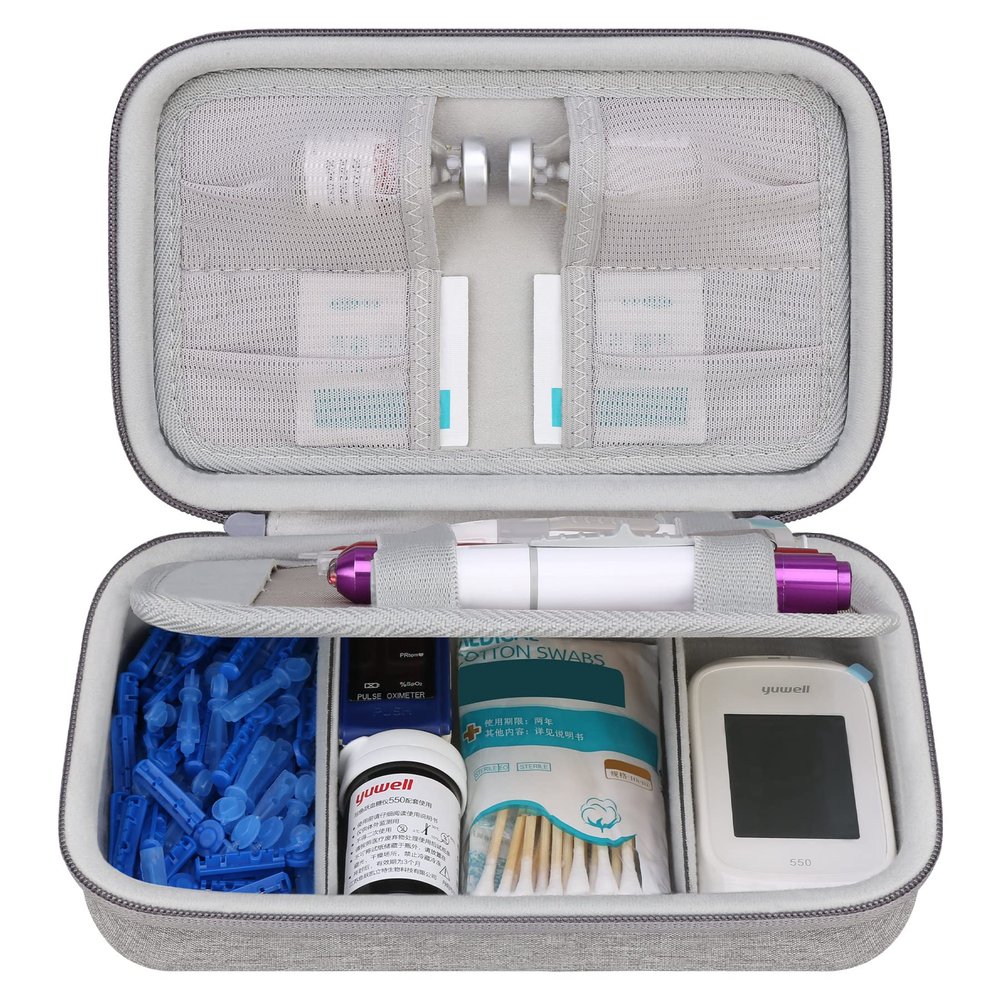 Elonbo Diabetic Supplies Travel Case, Glucose Meter Portable Storage Bag, Diabetic Care Kits Organizer Holder, Diabetic Supply Carrying Case for Glucose Meter Insulin Pen Blood Sugar Test Strips,Grey