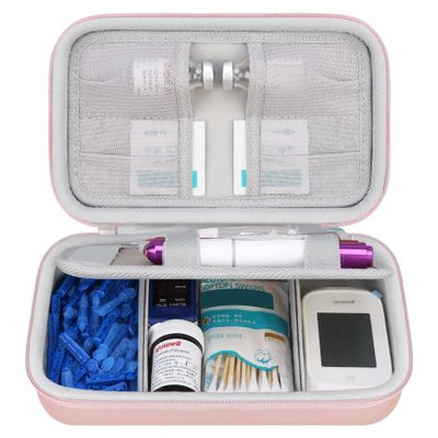 Elonbo Diabetic Supplies Travel Case, Glucose Meter Portable Storage Bag, Diabetic Care Kits Organizer Holder, Diabetic Supply Carrying Case for Glucose Meter Insulin Pen Blood Sugar Test Strips,Gold