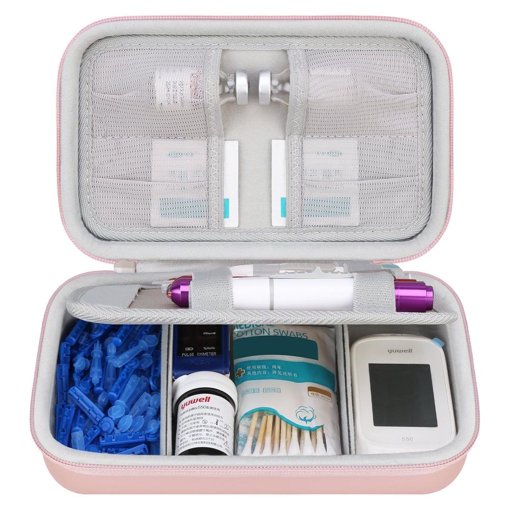 Elonbo Diabetic Supplies Travel Case, Glucose Meter Portable Storage Bag, Diabetic Care Kits Organizer Holder, Diabetic Supply Carrying Case for Glucose Meter Insulin Pen Blood Sugar Test Strips,Gold