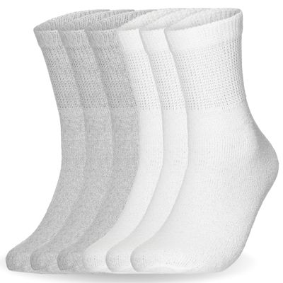 Special Essentials 6 Pairs Cotton Diabetic Ankle Socks - Non-Binding With Extra Wide Top For Men and Women Gray and White 9-11