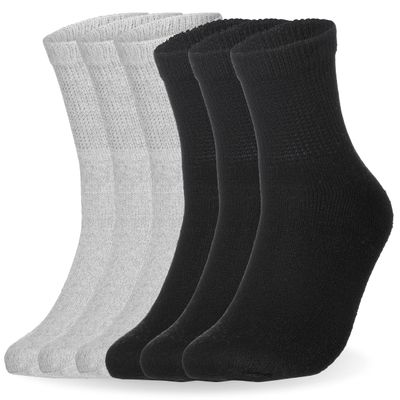 Special Essentials 6 Pairs Cotton Diabetic Ankle Socks - Non-Binding With Extra Wide Top For Men and Women Black and Gray 13-15