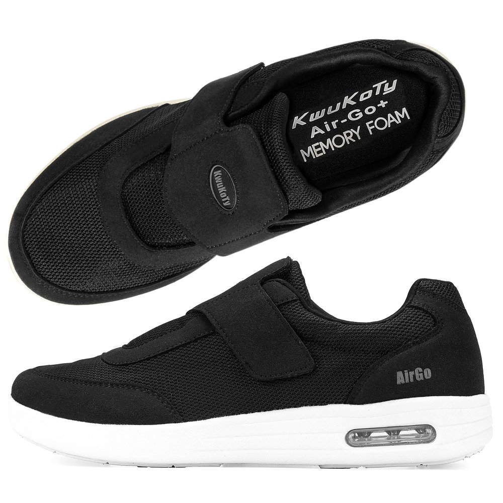 KWUKOTY Women's Wide Diabetic Shoes with Air Cushion | Relax Series, Comfort for Swollen Feet, Bunions, Edema | Black Wide Sizes: Women 8