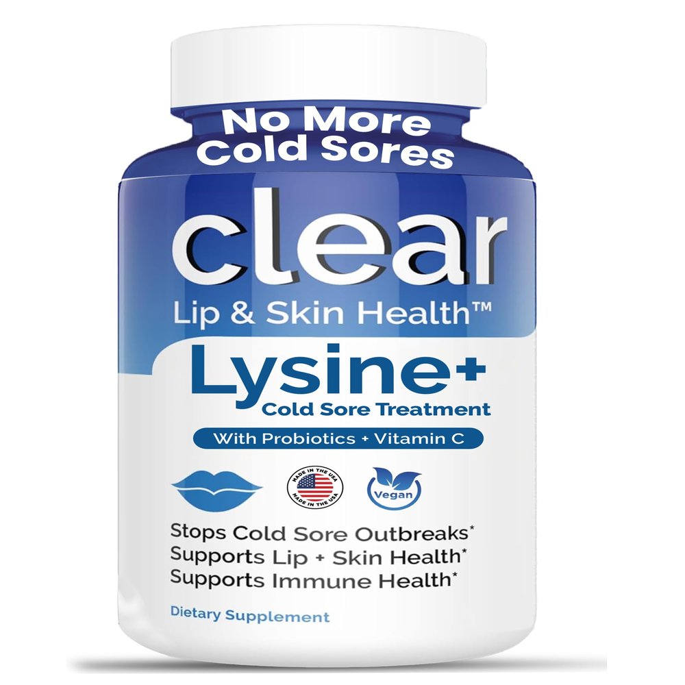 Clear Probiotics Lysine Cold Sore Treatment for Lips  with Lactobacillus Rhamnosus, Acidophilus and Vitamin C  Cold Sore Supplement for Lip & Skin Health, Immune Support & Prevention  360 Capsules