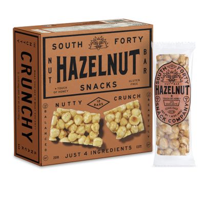 South 40 Snacks Crunchy Hazelnut Bar, Just 4 Ingredients, Touch of Honey (40g Bar, Pack of 12)