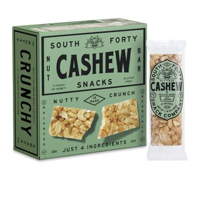South 40 Snacks Crunchy Cashew Bar, Just 4 Ingredients, Touch of Honey (40g Bar, Pack of 12)