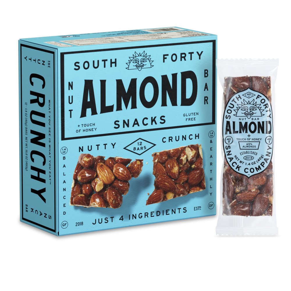 South 40 Snacks Almond, Extra Crunchy Nut Snack, Simple Ingredients, Honey and Sugar, Delicious Healthy Whole Almonds Nut Clusters, Individually Wrapped, 6g Protein (40g, Pack of 12)