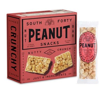 South 40 Snacks Crunchy Peanut Bar, Just 4 Ingredients, Touch of Honey (40g Bar, Pack of 12)