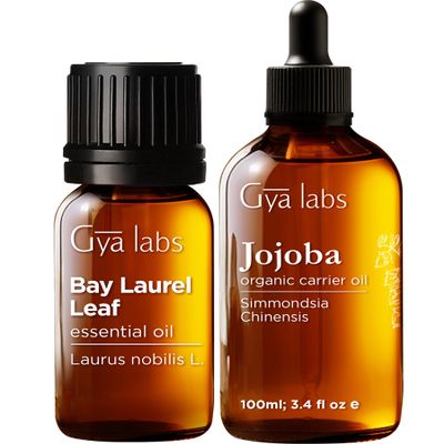 Bay Leaf 0.34 fl oz & Jojoba Carrier Oil 3.4 fl oz Set - Aromatherapy Grade Essential Oils Set