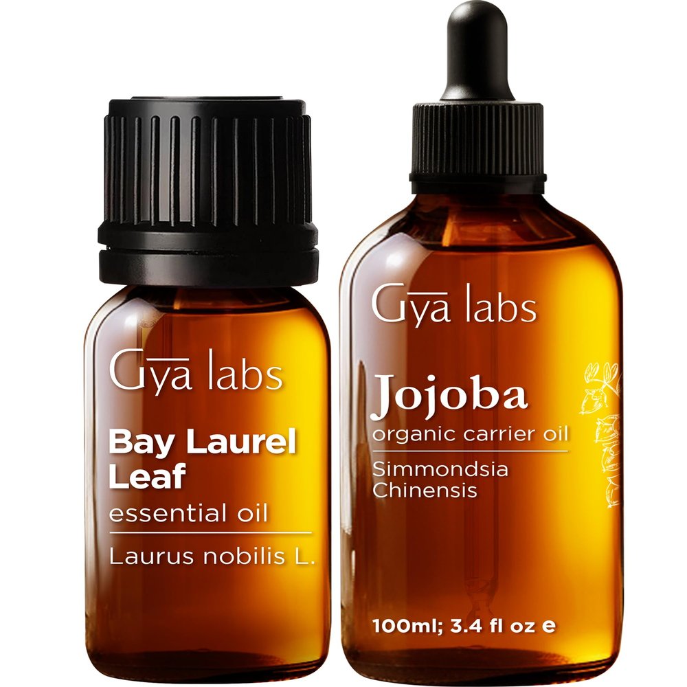 Bay Leaf 0.34 fl oz & Jojoba Carrier Oil 3.4 fl oz Set - Aromatherapy Grade Essential Oils Set