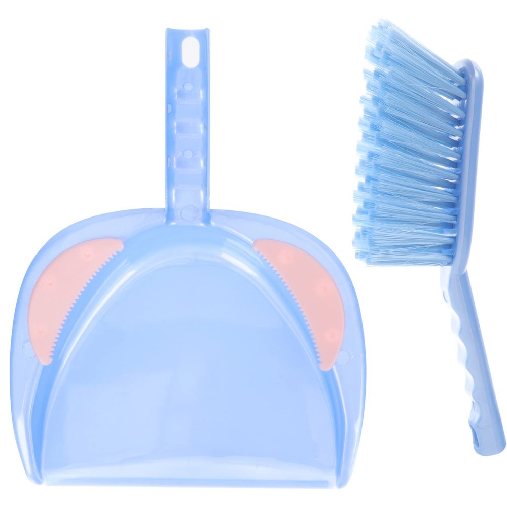 DEPILA Mini Dustpan Brush Set: Cartoon Plastic Pan and Crumb Whisk Broom Cleaning Tool Nesting Tiny Brush for Table Desk Countertop Keyboard Pet Animal Cage Waste Blue dustpan (Color : Onecolor)