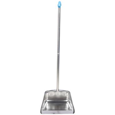 DEPILA Pans with Long Handle Metal Upright Dustpan Heavy Duty Stand Up Dustpans for Lobby Garage Home and Yard Round dustpan (Color : Silver, Size : 85.5X27.5CM)
