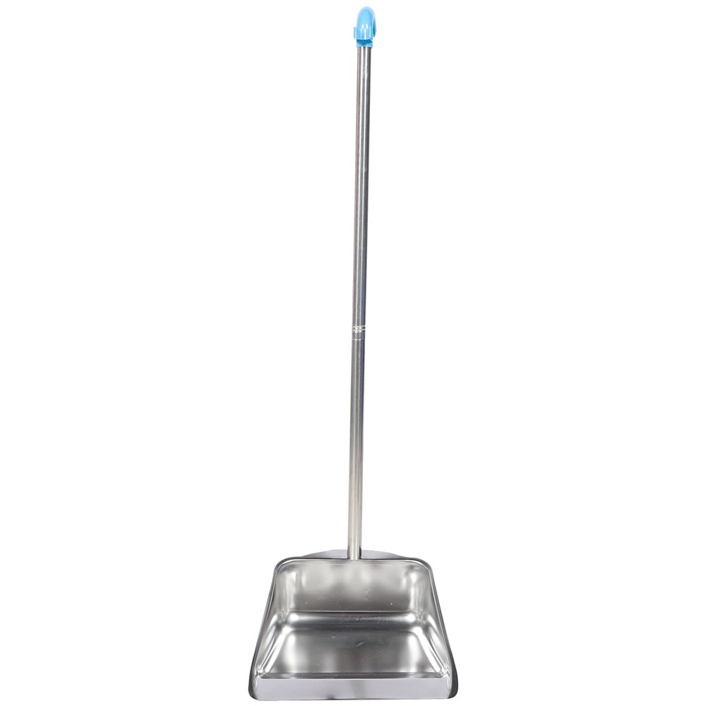 DEPILA Pans with Long Handle Metal Upright Dustpan Heavy Duty Stand Up Dustpans for Lobby Garage Home and Yard Round dustpan (Color : Silver, Size : 85.5X27.5CM)