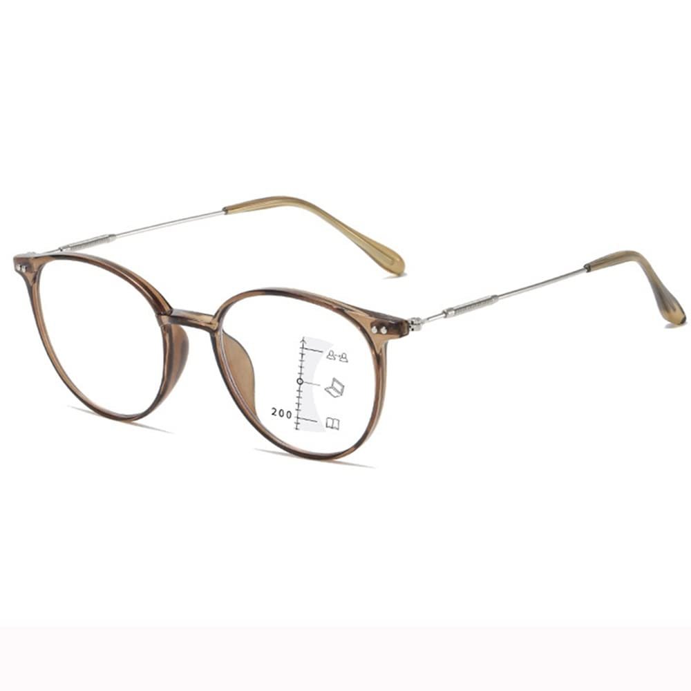 FREAZE Retro Readers Round Frame Reading Glasses Unisex 1.0+ 1.5+ Blue Light Blocking Computer Eyewear Multifocus Eyeglasses (Color : Cold Tea Silver, Size : 1.0)