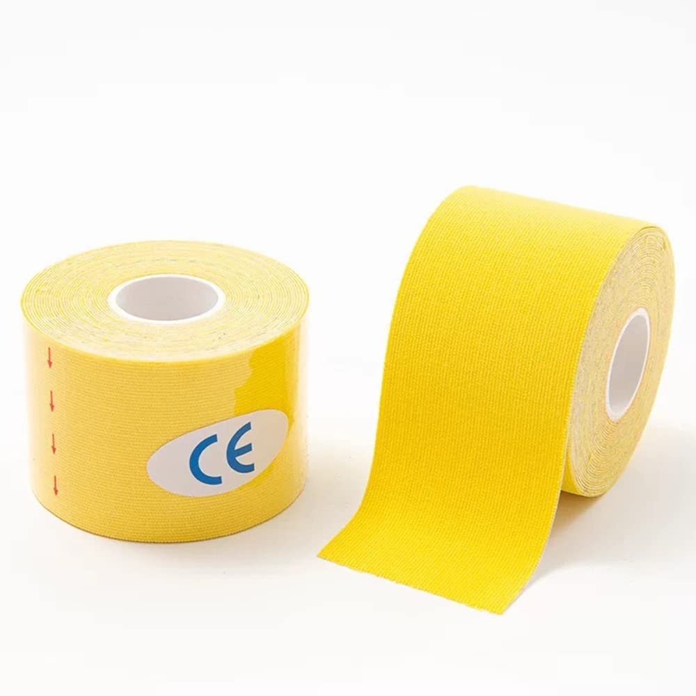 Kinesiology Tape Sports Tapes Elastic Freely Cut for Muscle Back Shoulder Elbow Waist Ankle Polyester Waterproof (Yellow, 5CM*5M)