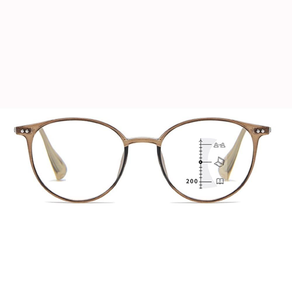 FREAZE Retro Readers Round Frame Reading Glasses Unisex 1.0+ 1.5+ Blue Light Blocking Computer Eyewear Multifocus Eyeglasses (Color : Cold Tea Gold, Size : 3.5)