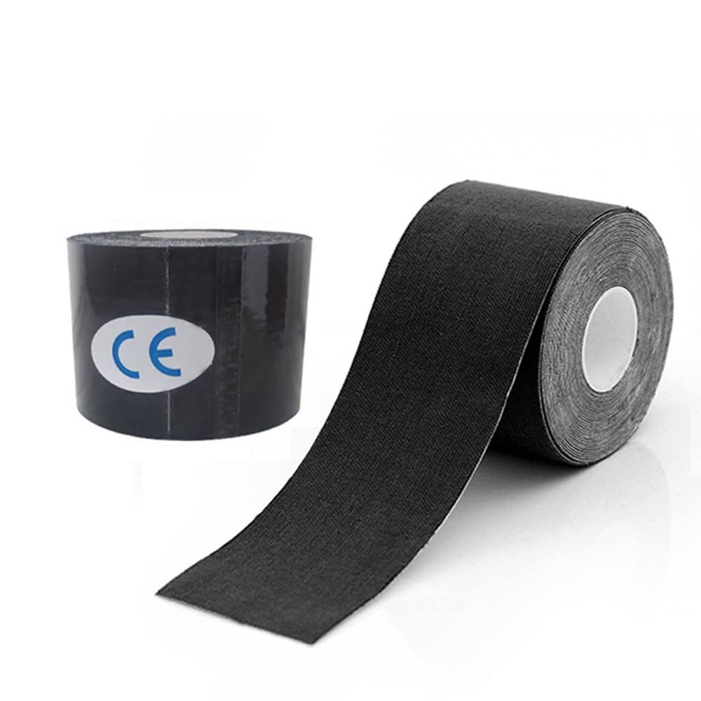 Kinesiology Tape Sports Tapes Elastic Freely Cut for Muscle Back Shoulder Elbow Waist Ankle Polyester Waterproof (Black, 5CM*5M)