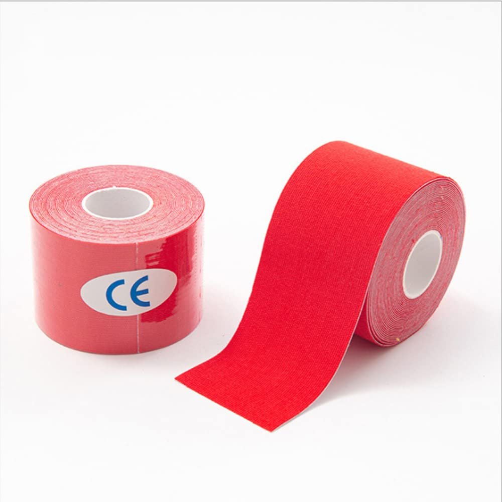 Kinesiology Tape Sports Tapes Elastic Freely Cut for Muscle Back Shoulder Elbow Waist Ankle Polyester Waterproof (Red, 5CM*5M)