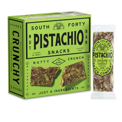 South 40 Snacks Crunchy Pistachio Bar, Just 4 Ingredients, Touch of Honey (40g Bar, Pack of 12)