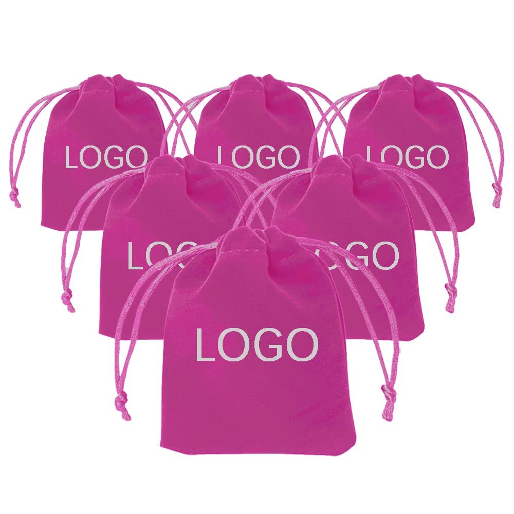 TopTie Custom 50 PCS Velvet Gift Wrap Bags with Drawstrings, 2.8"x3.6" Logo Print Jewelry Pouches for Wedding Favors