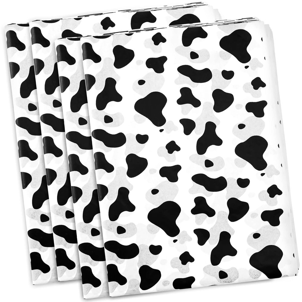 Hi Sasara 100 Sheets Cow Print Tissue Paper Bulk,Black and White Cow Tissues Paper for Gift Bags,Cow Party,14 x 20 inch