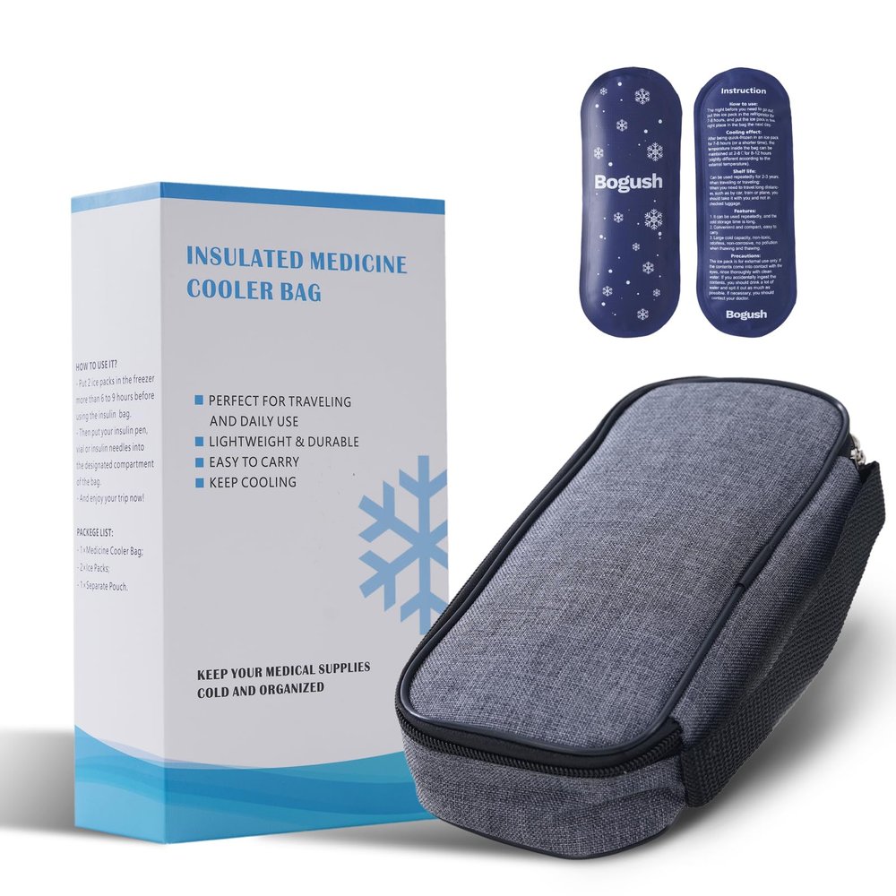 Bogush Insulin Cooler Travel Case with 2 Ice Packs for Insulin Pen Diabetic Medical Cooler Bag Portable Medication Cooler Bag for Insulin Pens and Blood Glucose Monitor Supplie (Gray)