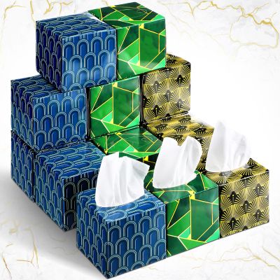 24 Boxes Tissues Cube Box Facial Tissues Boxes Geometry Flower Designed Tissues 2 Ply 80 Sheets Each Box Facial Tissues Household Tissues for Bathroom Kitchen Bedroom (Geometry)