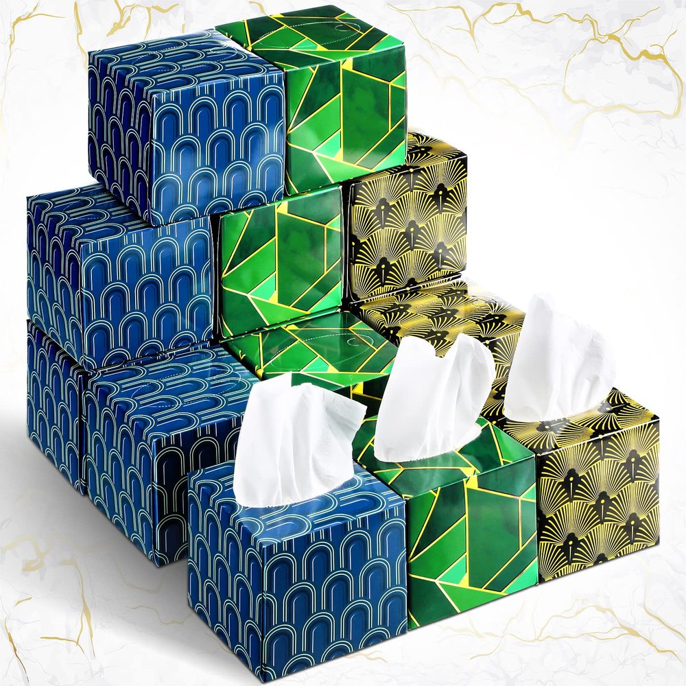 24 Boxes Tissues Cube Box Facial Tissues Boxes Geometry Flower Designed Tissues 2 Ply 80 Sheets Each Box Facial Tissues Household Tissues for Bathroom Kitchen Bedroom (Geometry)